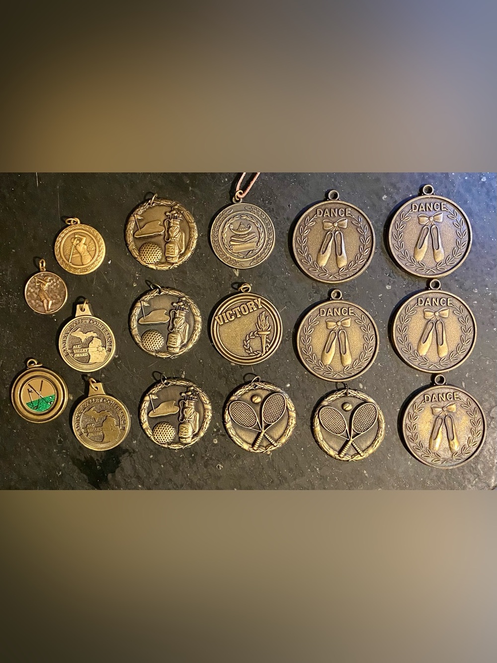 17 Assorted Sports & Dance Bronze Medals - Victory, Golf, Tennis, Dance